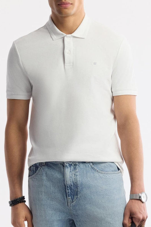White Cotton Polo T-shirt – Anti-Curl Collar