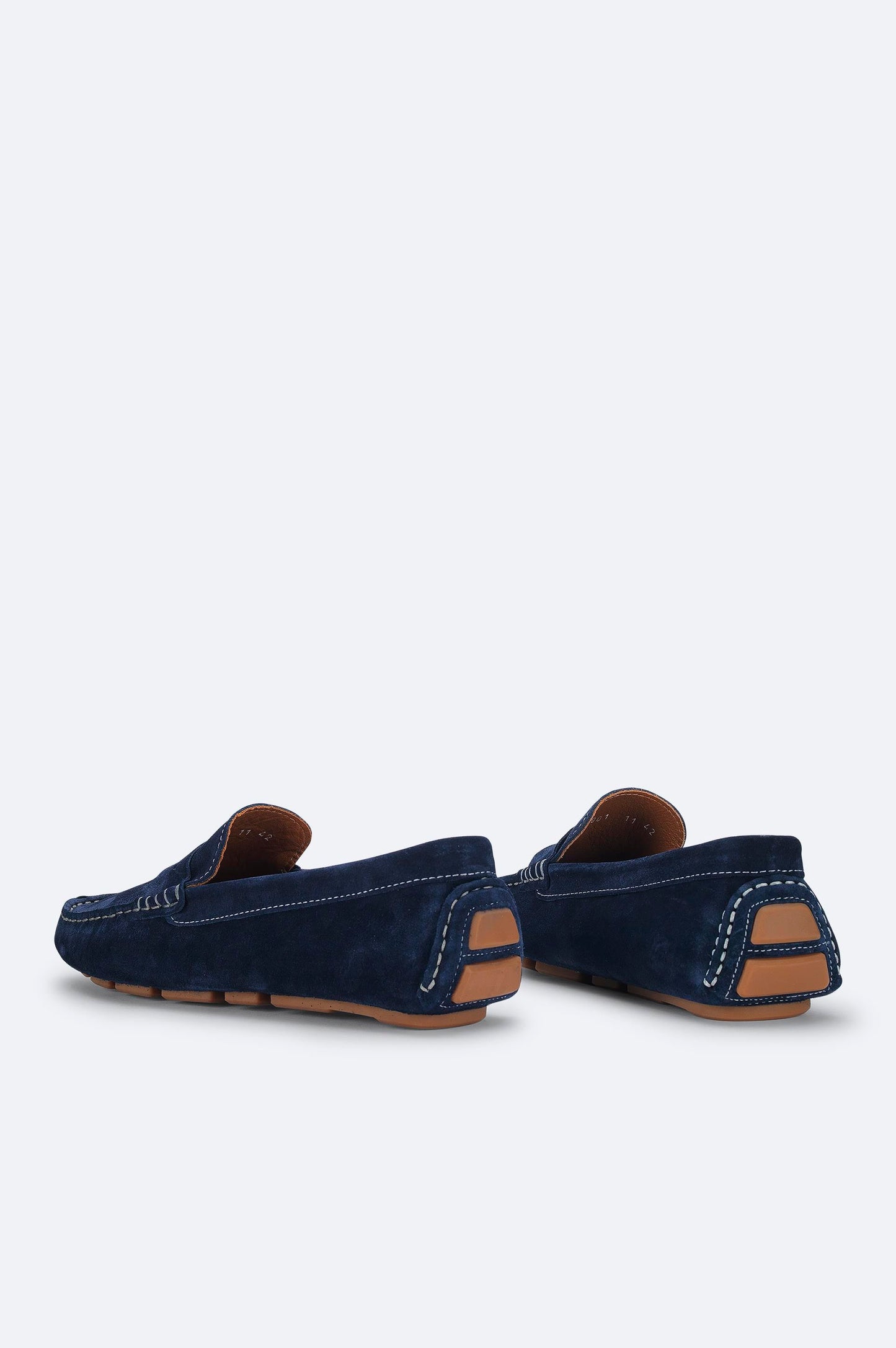 Navy Blue Suede Penny Driver Loafers