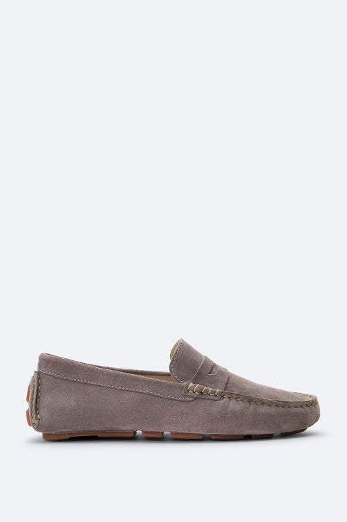 Taupe Suede Penny Driver Loafers