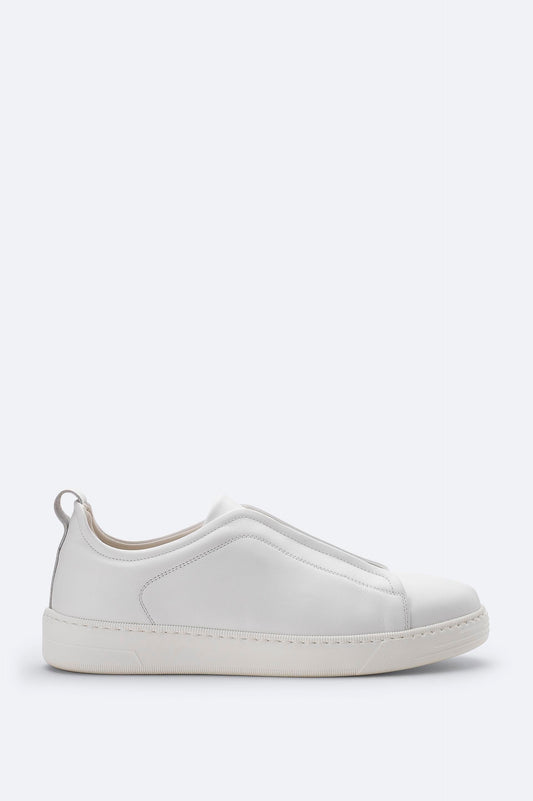 White Leather Sneakers with Elastic Slip-On Design