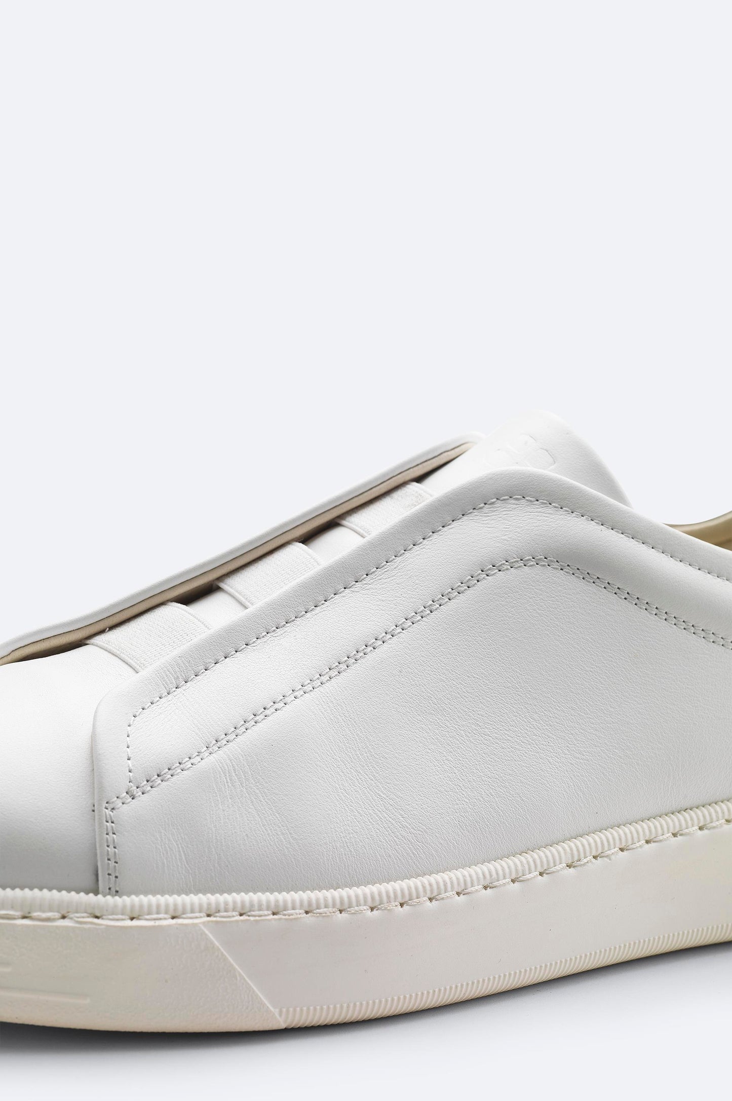 White Leather Sneakers with Elastic Slip-On Design