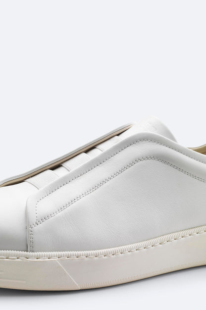White Leather Sneakers with Elastic Slip-On Design