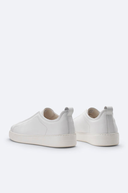 White Leather Sneakers with Elastic Slip-On Design