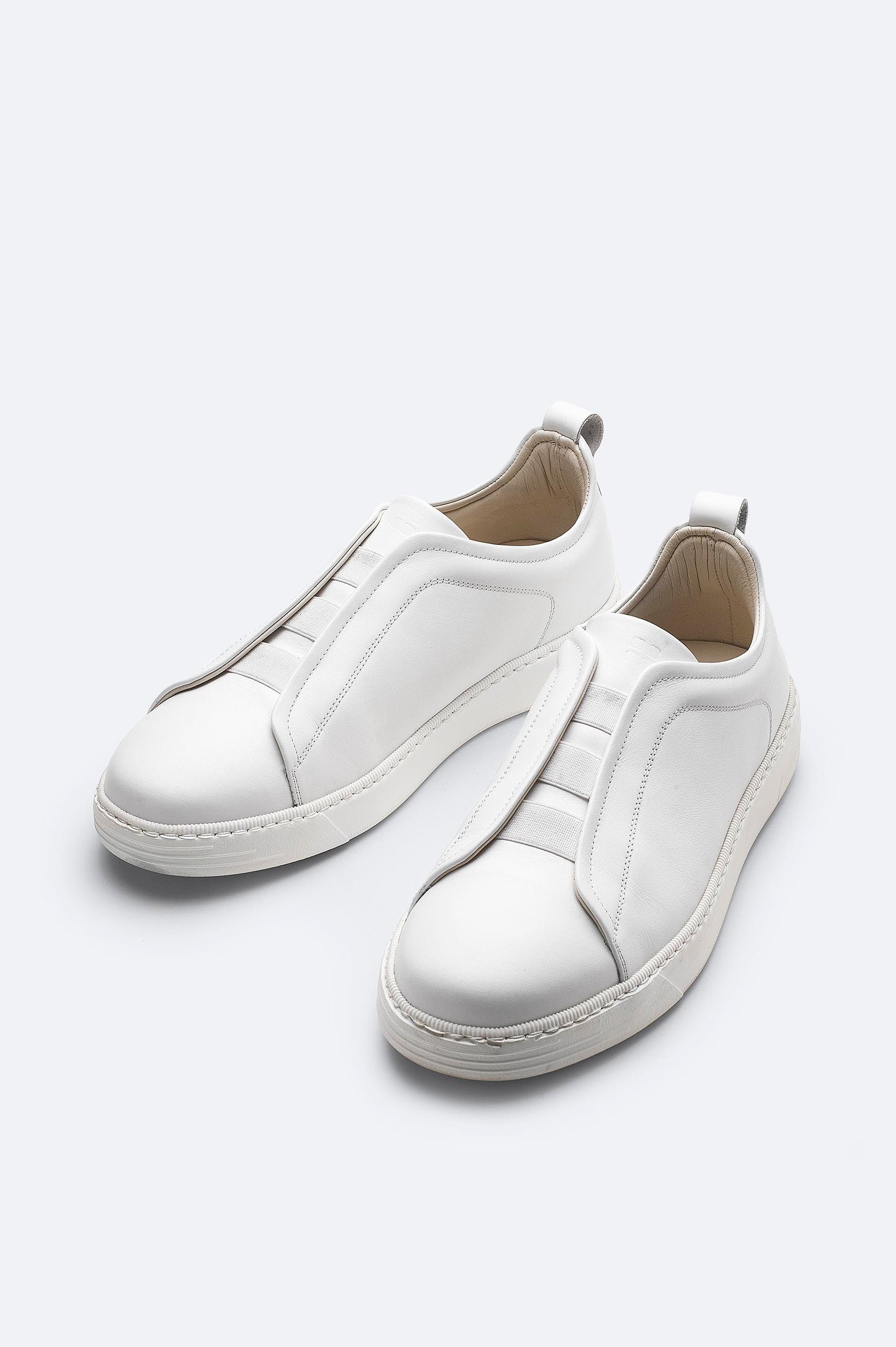 White Leather Sneakers with Elastic Slip-On Design