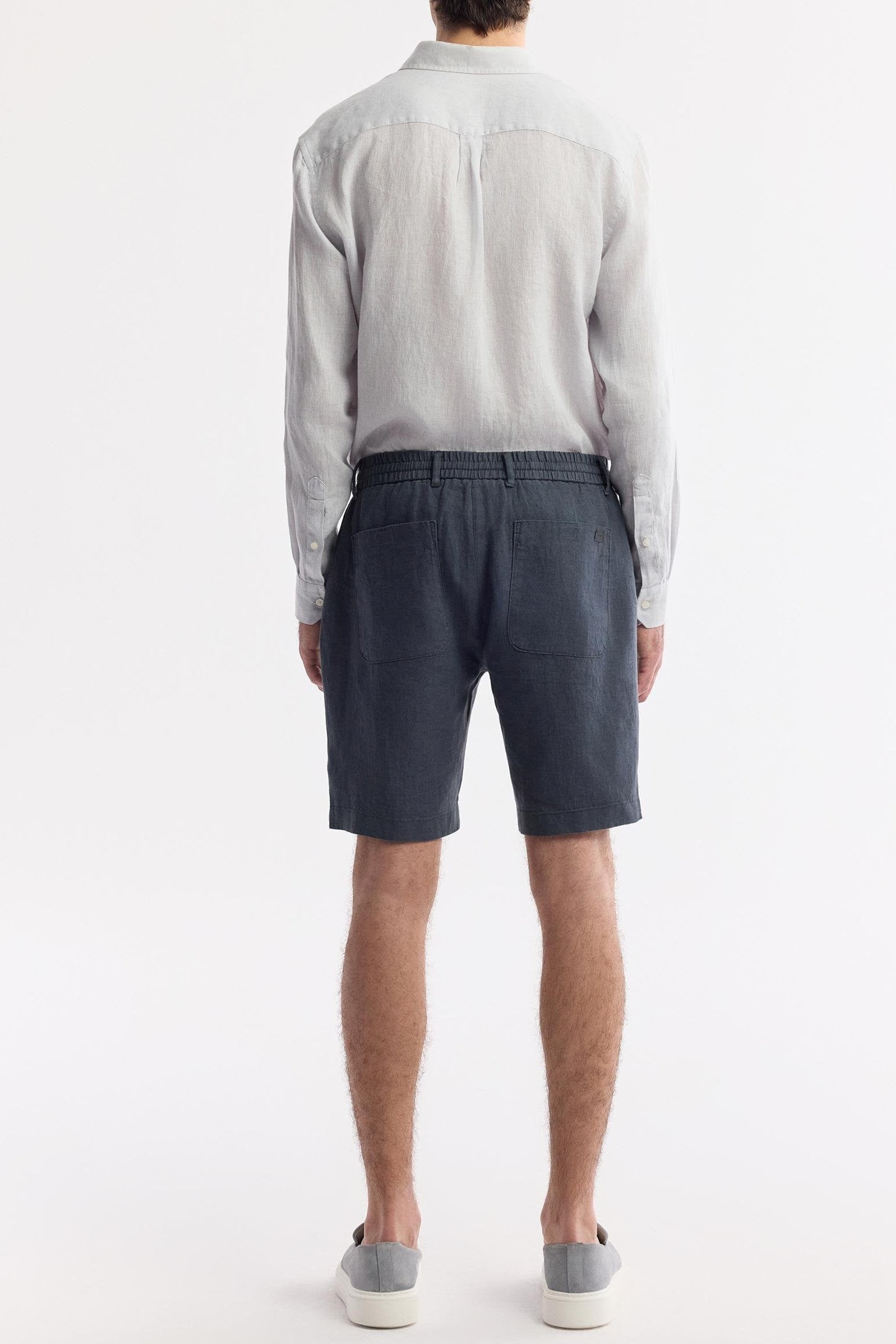 Back view of Swiftyle Anthracite Linen Shorts showing pockets