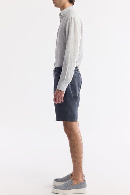 Side profile view of Swiftyle Anthracite Linen Shorts