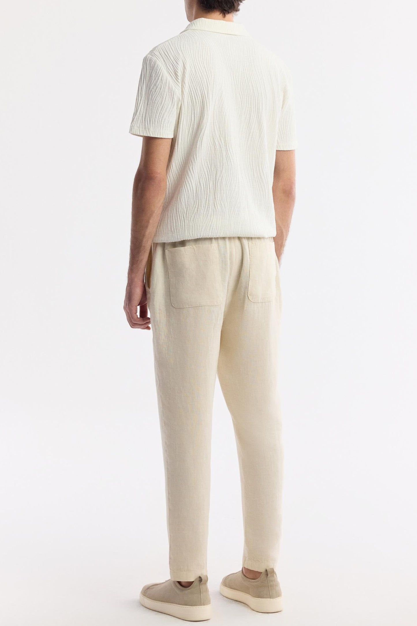 Rear view of Swiftyle Beige Linen Pants showing back pockets