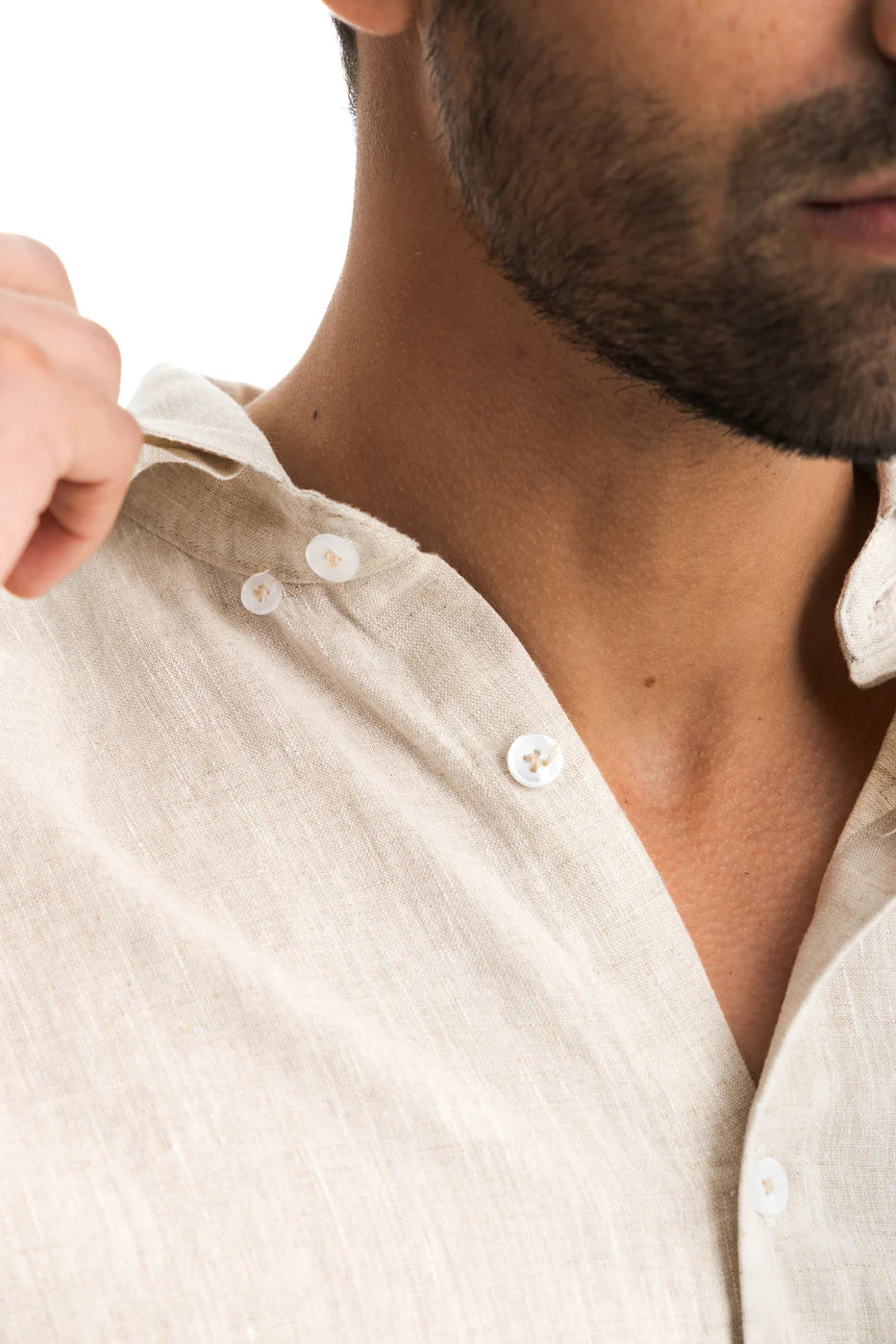 Men's Beige Linen Shirt, Soft Breathable Fabric, Relaxed Fit for Summer Style 3