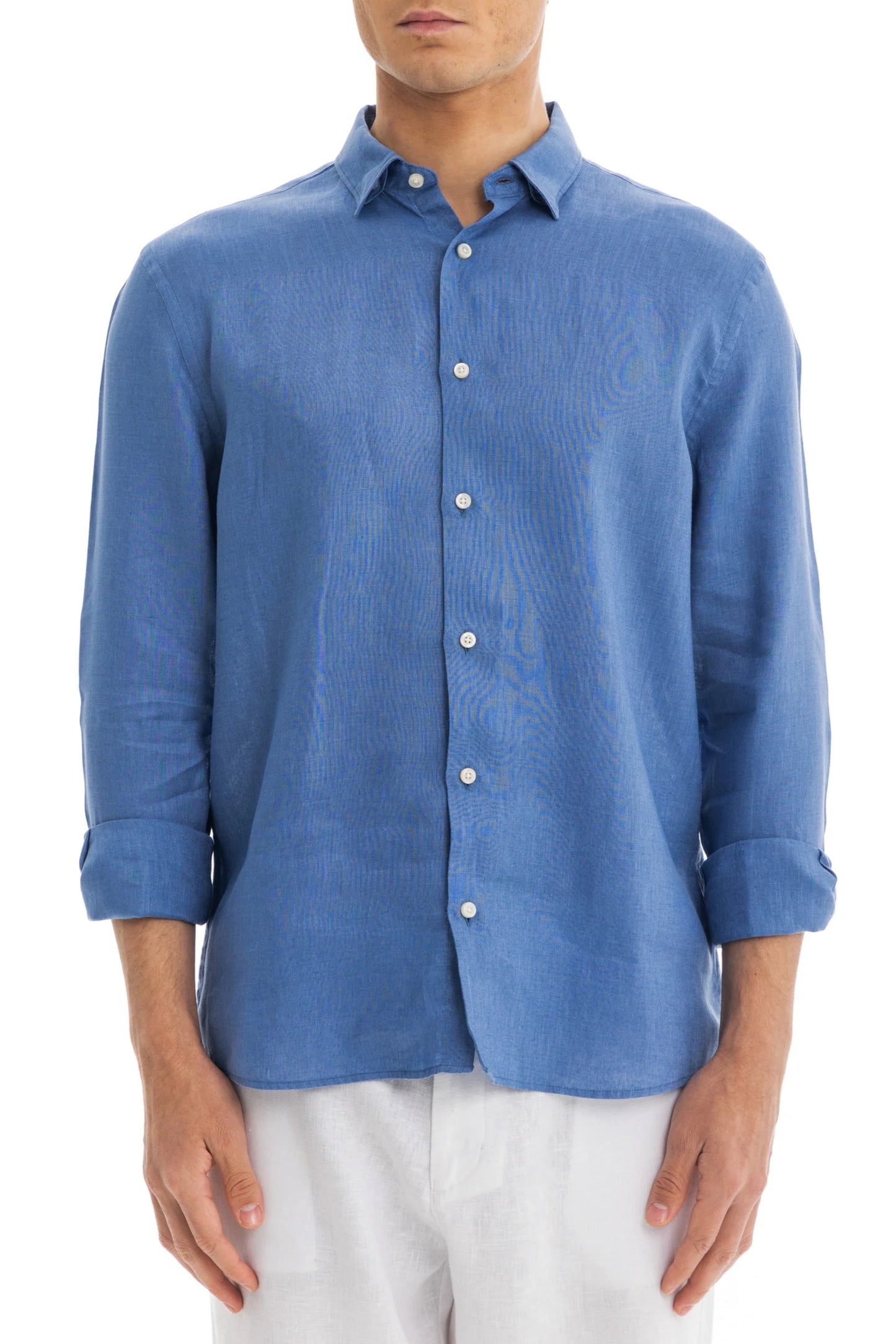 Men's Blue Linen Shirt with Hidden Collar – Relaxed Fit, Premium Breathable Fabric for Comfort and Style 1