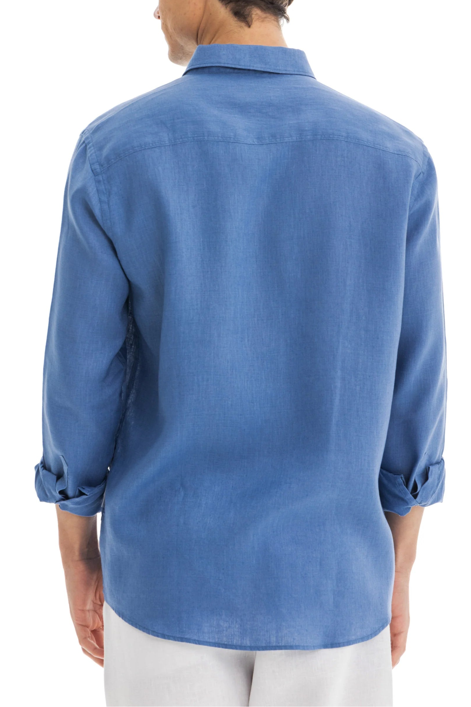 Men's Blue Linen Shirt with Hidden Collar – Relaxed Fit, Premium Breathable Fabric for Comfort and Style 3