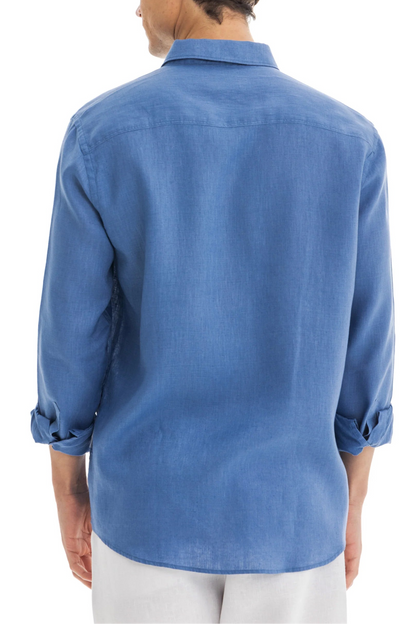 Men's Blue Linen Shirt with Hidden Collar – Relaxed Fit, Premium Breathable Fabric for Comfort and Style 3
