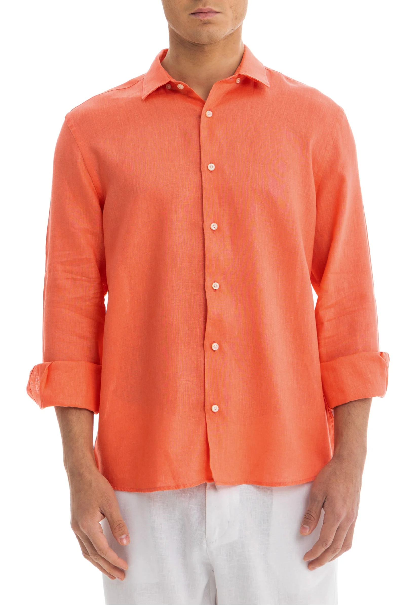 Men's Coral Linen Shirt - 100% Pure Washed Linen, Relaxed Fit, Breathable and Soft for Summer Style 1