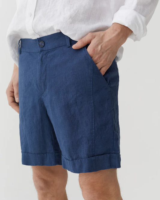 Deep Navy Linen Shorts – Relaxed Fit with Zipper Closure