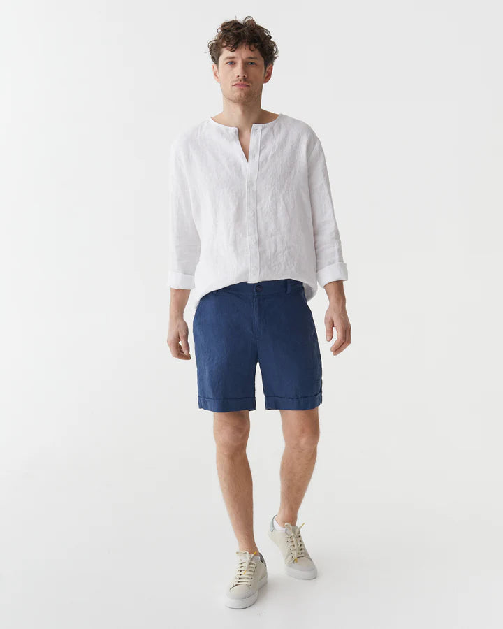 Deep Navy Linen Shorts – Relaxed Fit with Zipper Closure