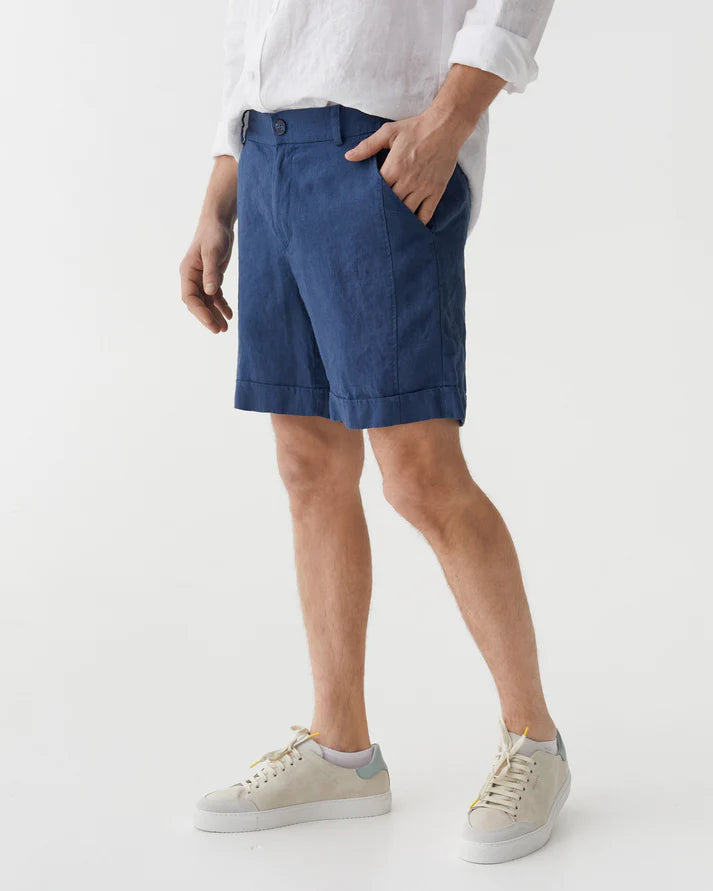 Deep Navy Linen Shorts – Relaxed Fit with Zipper Closure