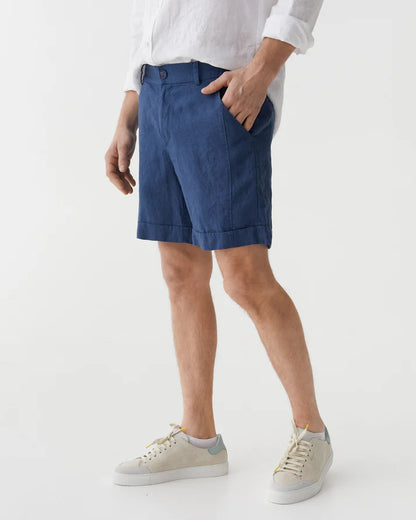 Deep Navy Linen Shorts – Relaxed Fit with Zipper Closure