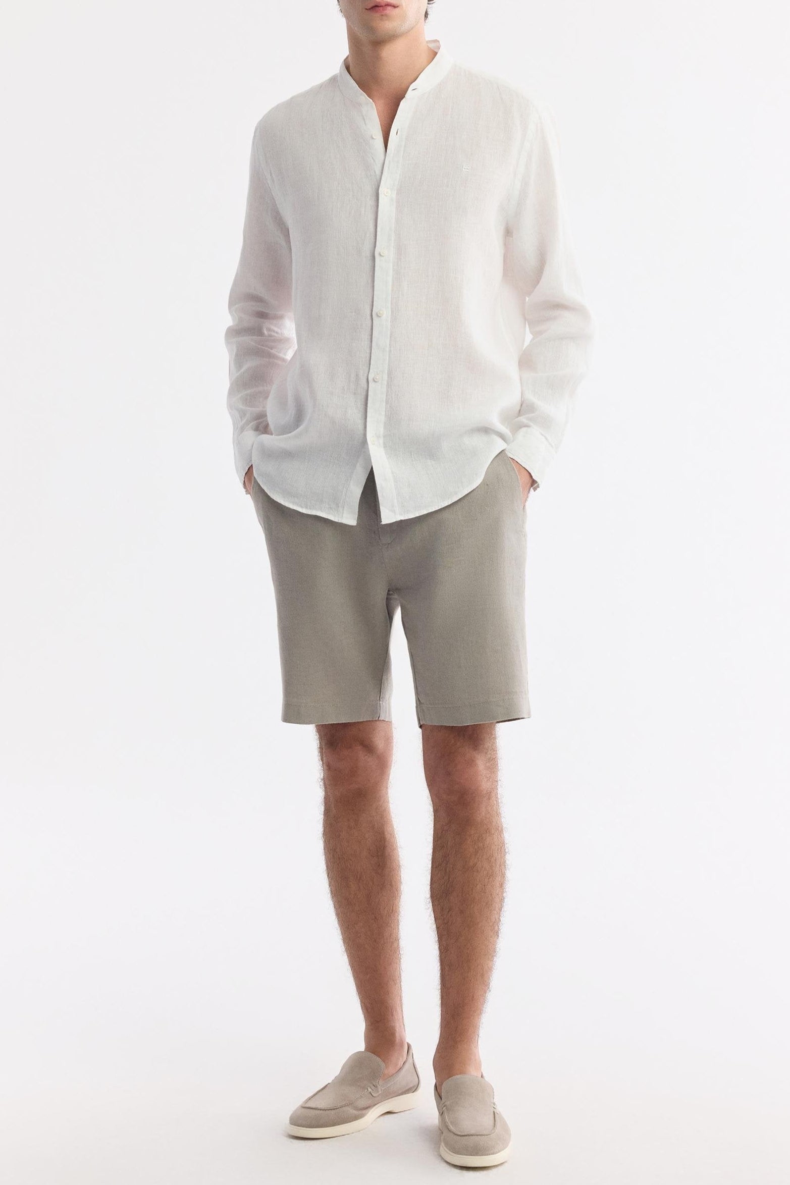 Men's Gray Linen Shorts with Adjustable Waistband – Comfortable Summer Wear for Relaxed Fit and Style 1