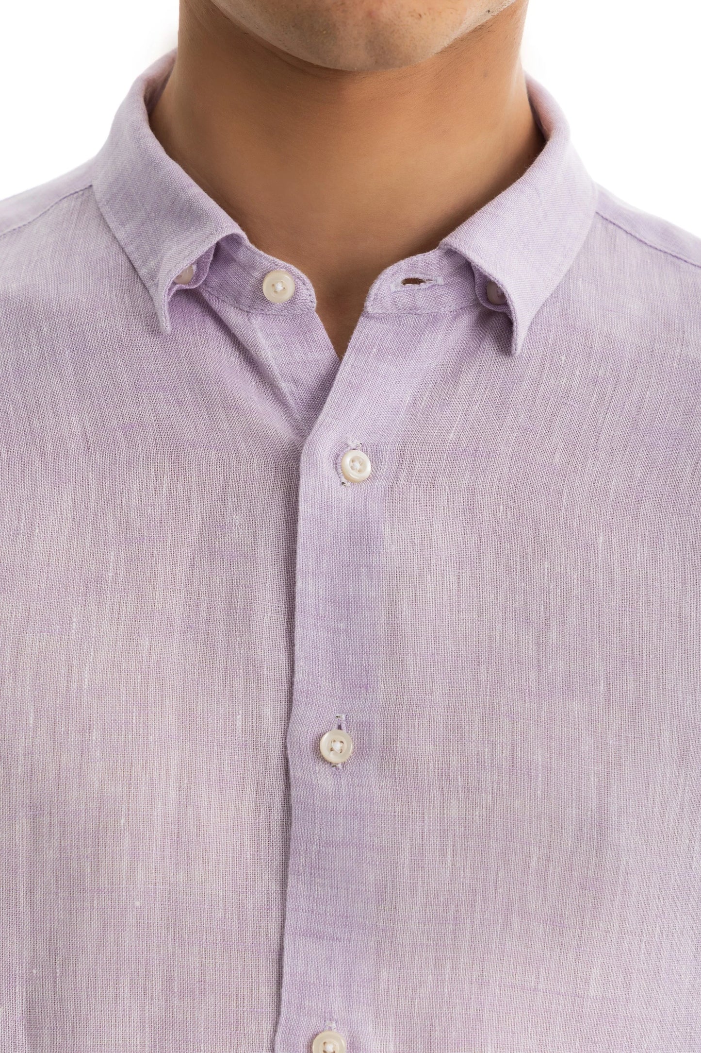 Men's Lilac Linen Shirt – 100% Pure Washed Linen, Relaxed Fit, Hidden Collar, Breathable Summer Shirt 4
