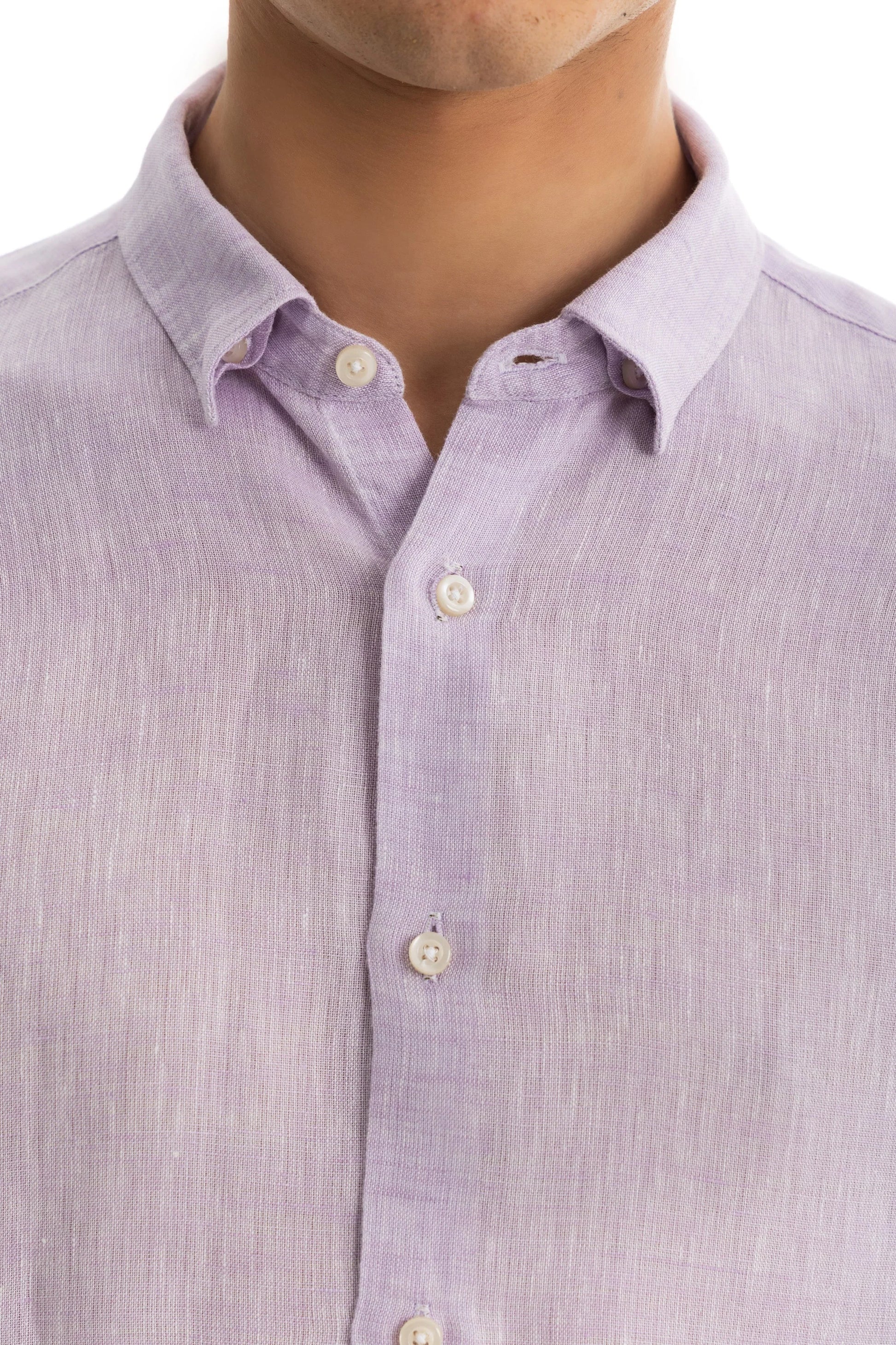Men's Lilac Linen Shirt – 100% Pure Washed Linen, Relaxed Fit, Hidden Collar, Breathable Summer Shirt 4