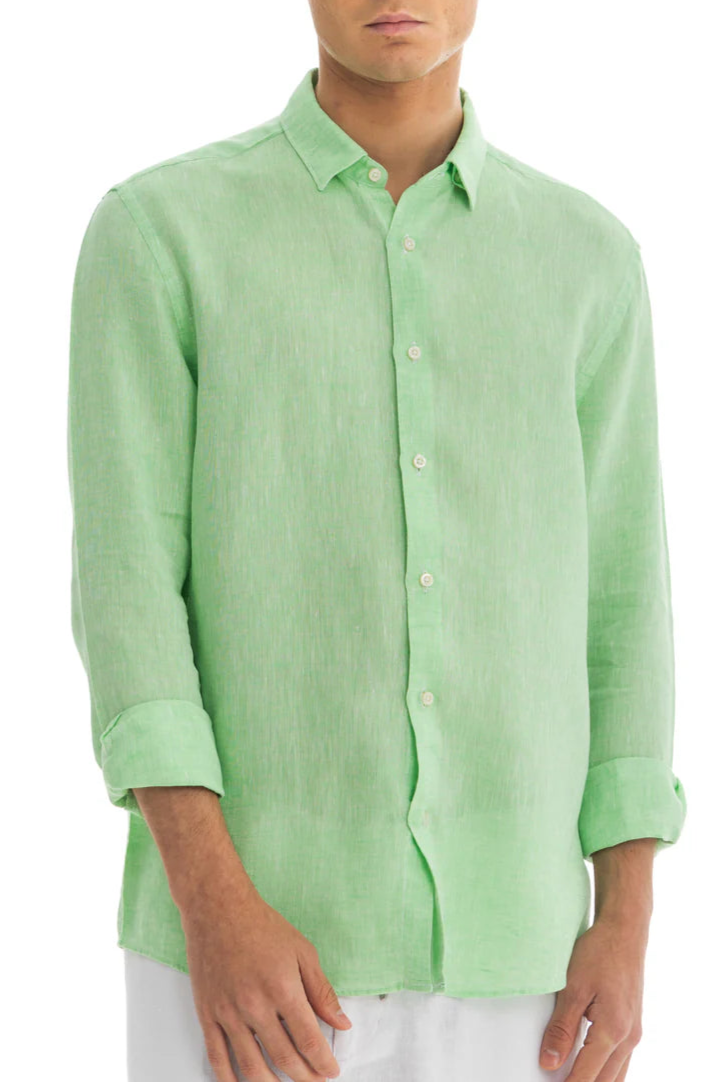 Men's Apple Green Linen Shirt - 100% Washed Linen, Relaxed Fit, Breathable and Soft for Summer Comfort 1