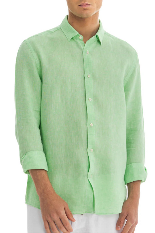 Men's Apple Green Linen Shirt - 100% Washed Linen, Relaxed Fit, Breathable and Soft for Summer Comfort 1