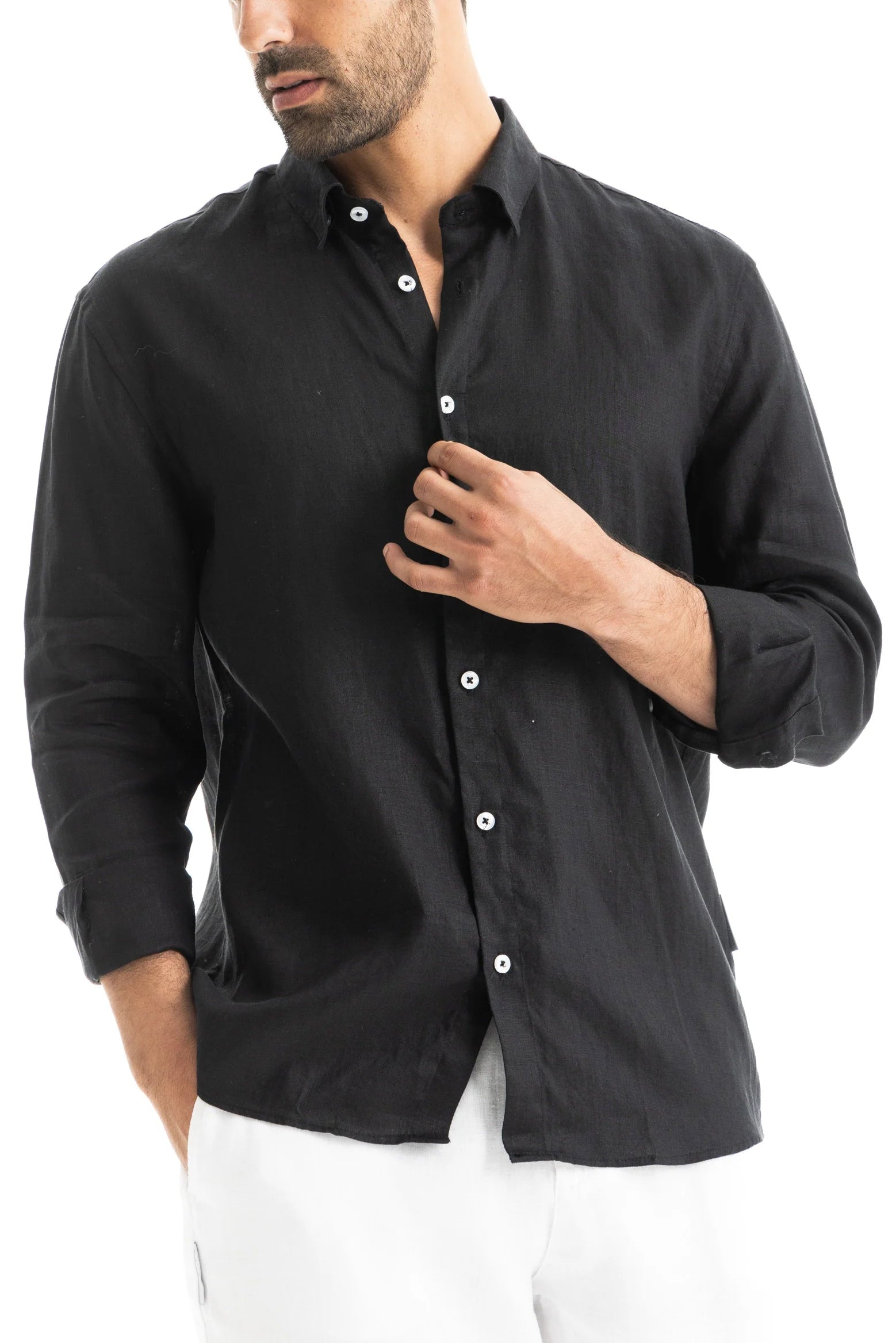 Men's Black Linen Shirt - 100% Pure Washed Linen, Relaxed Fit, Breathable Summer Shirt for Casual or Formal Wear 1