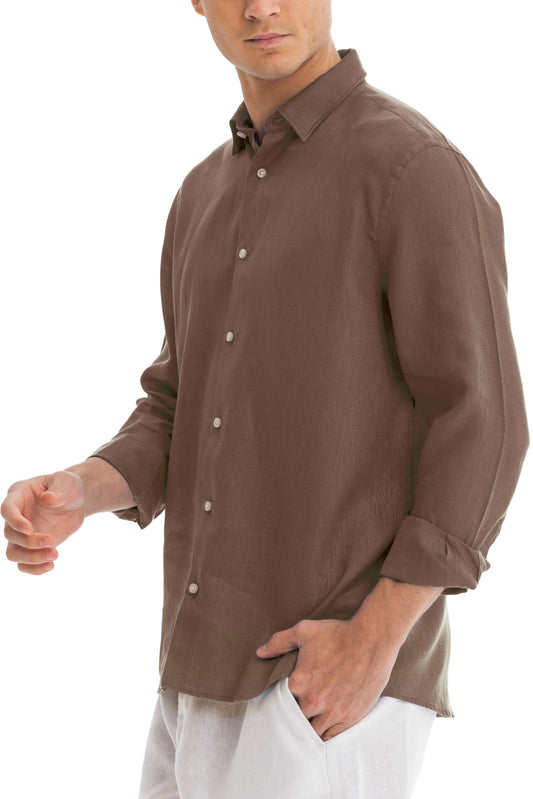 Men's Brown Linen Shirt - 100% Pure Washed Linen, Relaxed Fit, Breathable Summer Shirt for Casual or Formal Wear 2