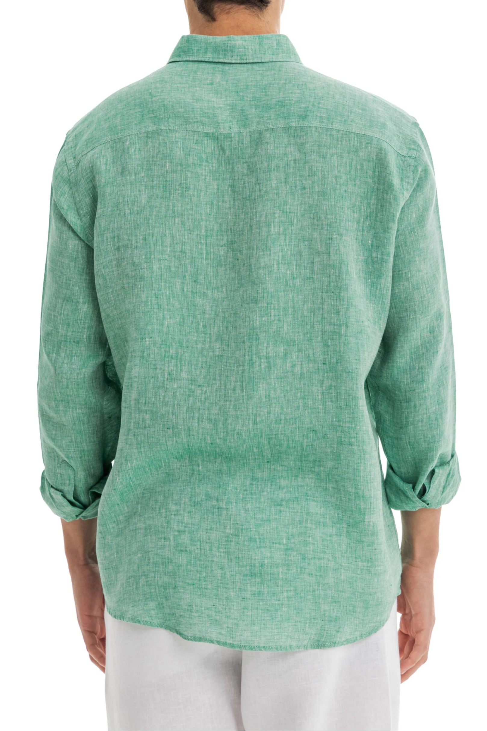 Men's Green Melange Linen Shirt - 100% Pure Washed Linen, Relaxed Fit, Breathable Summer Shirt for Casual or Formal Wear 3