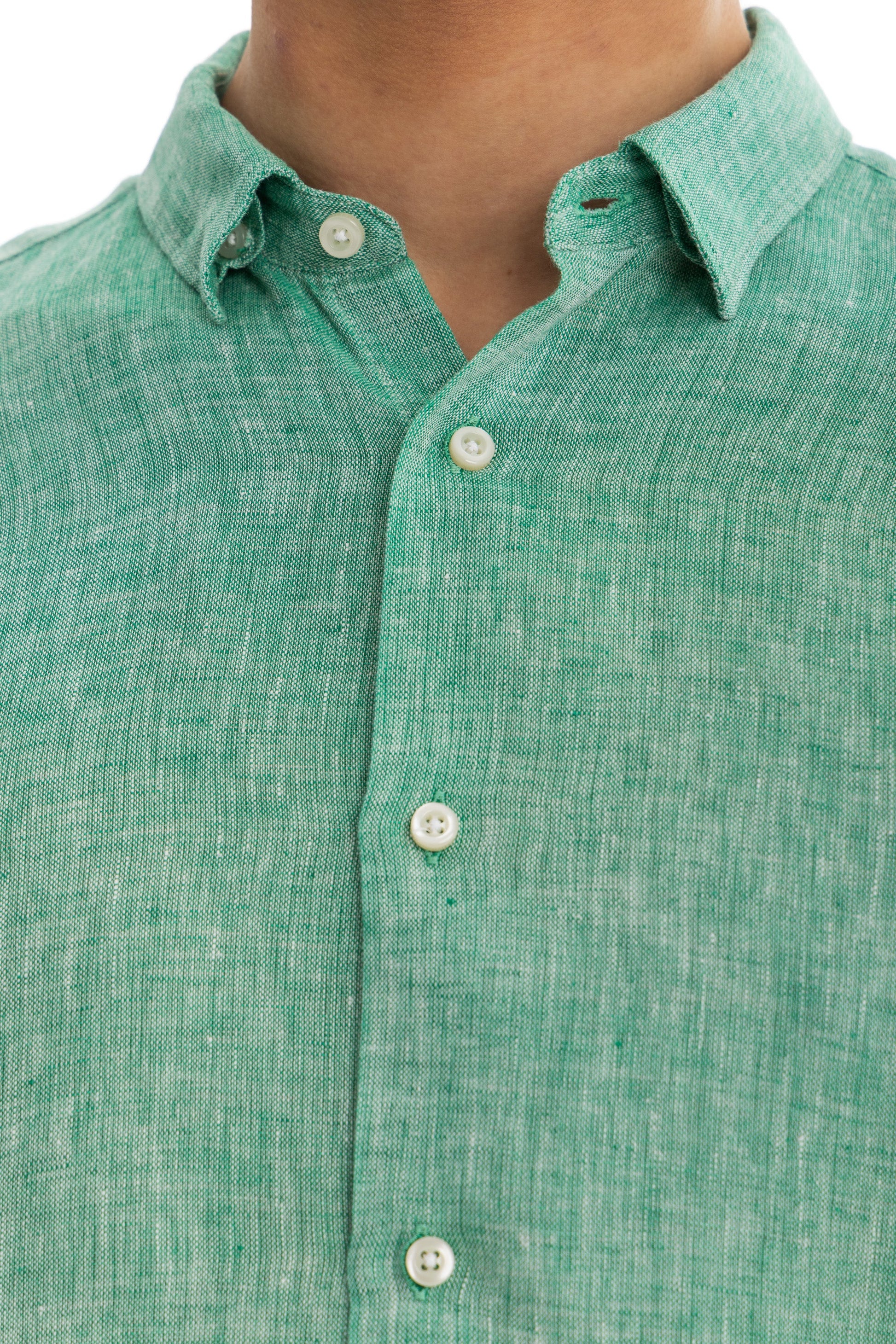 Men's Green Melange Linen Shirt - 100% Pure Washed Linen, Relaxed Fit, Breathable Summer Shirt for Casual or Formal Wear 4