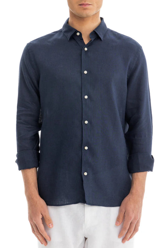 Men's Navy Linen Shirt - 100% Pure Washed Linen, Relaxed Fit, Breathable and Comfortable 1