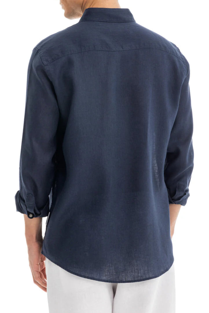 Men's Navy Linen Shirt - 100% Pure Washed Linen, Relaxed Fit, Breathable and Comfortable 3