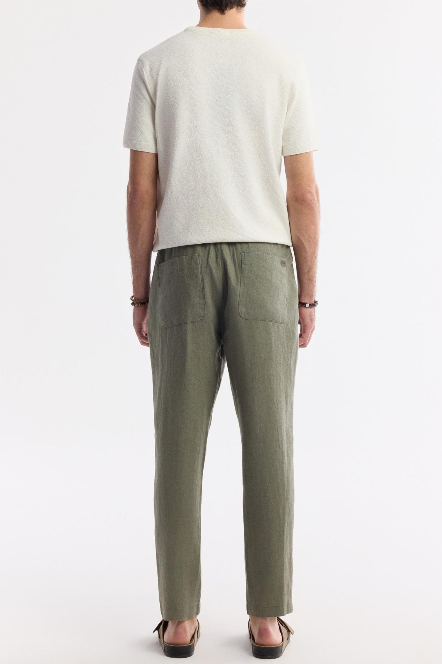 Rear pocket details of Olive Green Linen Pants