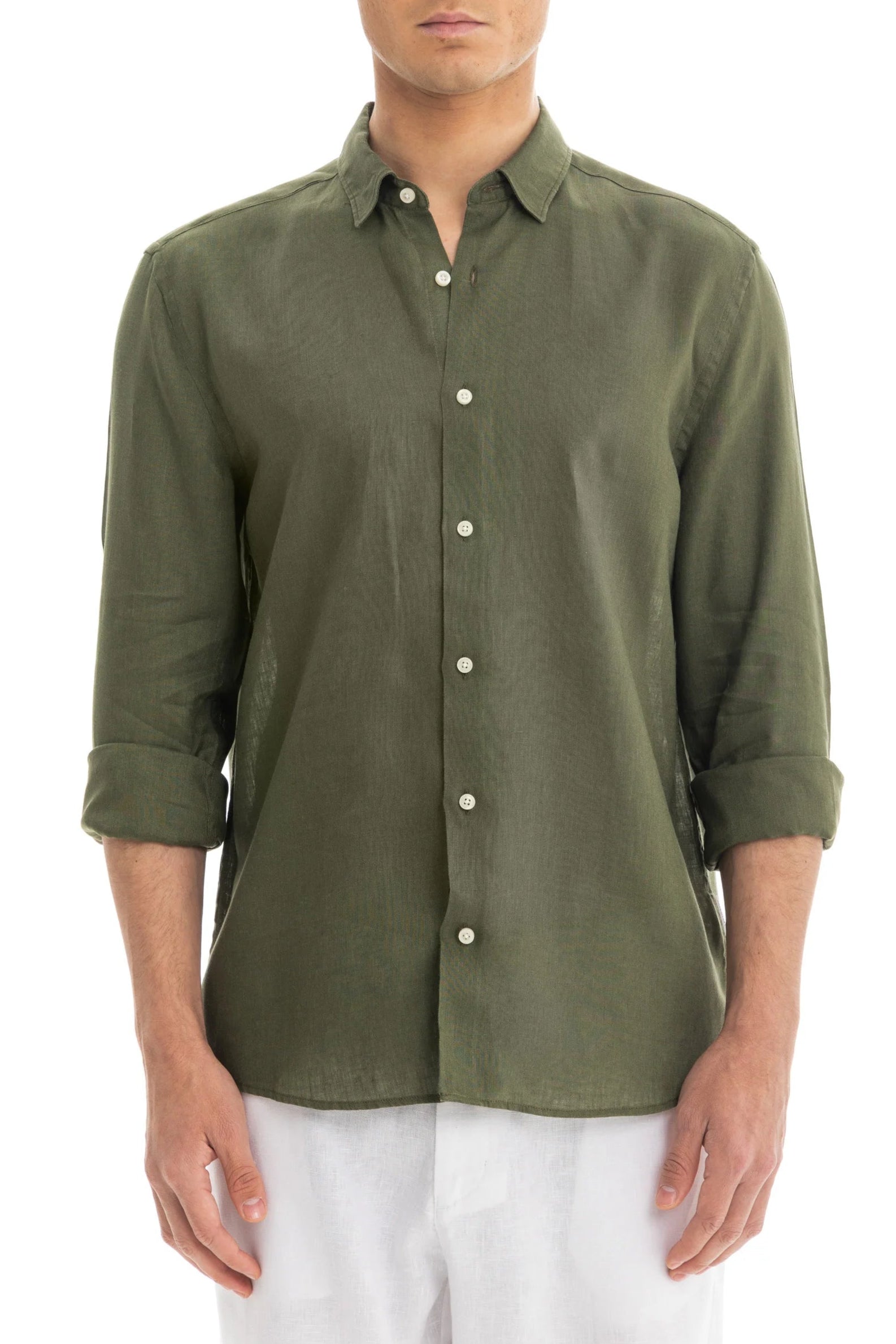 Men's Olive Linen Shirt - 100% Pure Washed Linen, Relaxed Fit, Breathable Summer Wear 1