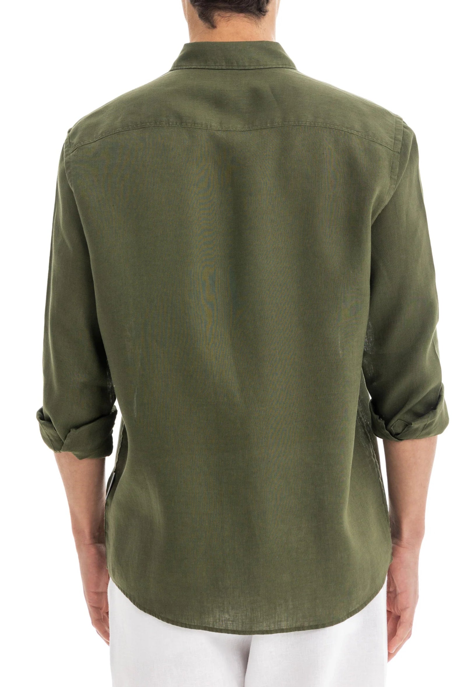 Men's Olive Linen Shirt - 100% Pure Washed Linen, Relaxed Fit, Breathable Summer Wear 3