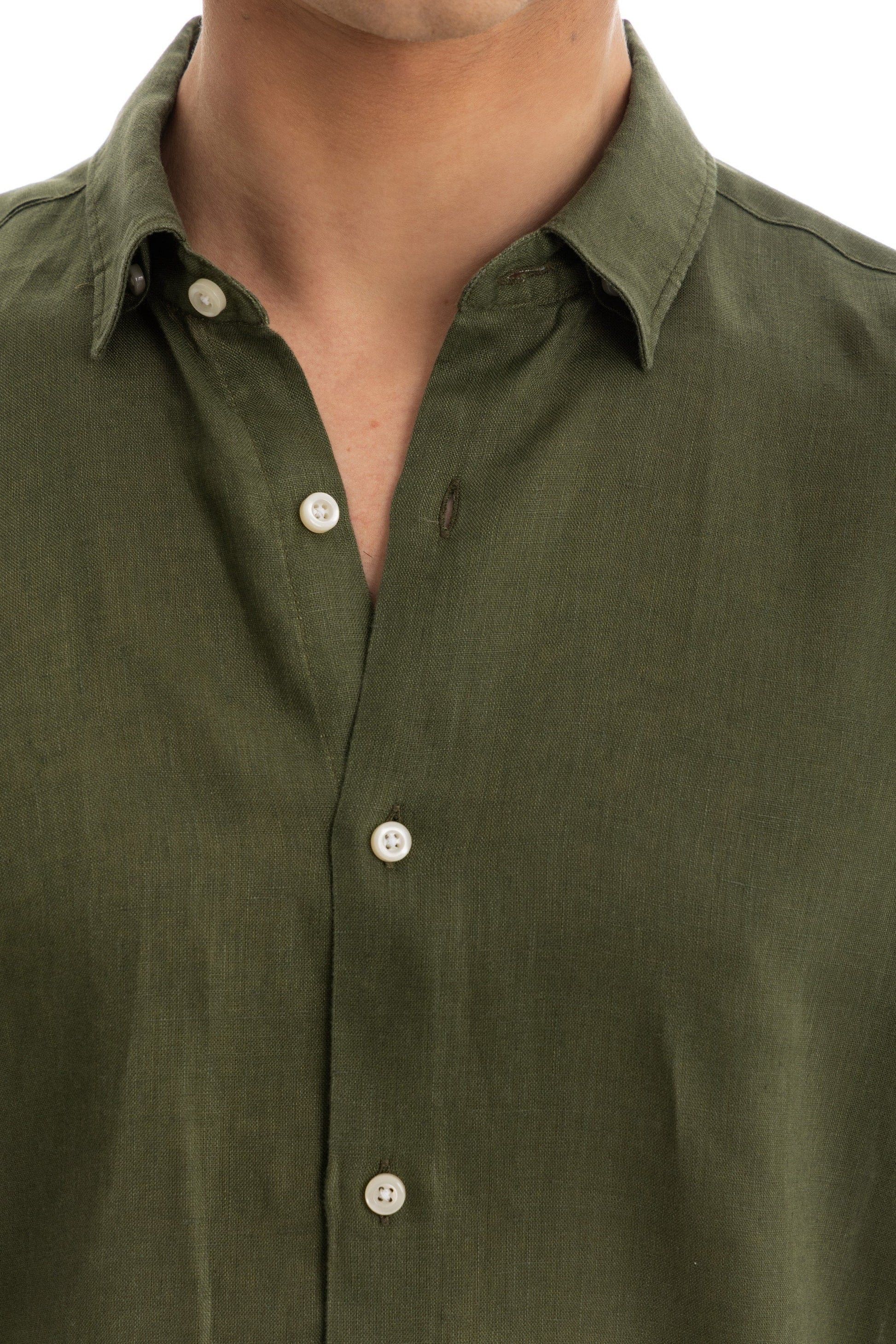 Men's Olive Linen Shirt - 100% Pure Washed Linen, Relaxed Fit, Breathable Summer Wear 4