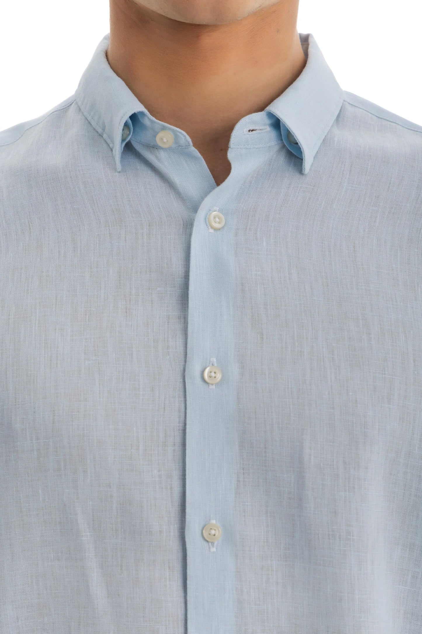 Men's Sky Blue Linen Shirt - 100% Pure Washed Linen, Relaxed Fit, Breathable Summer Dress Shirt 4