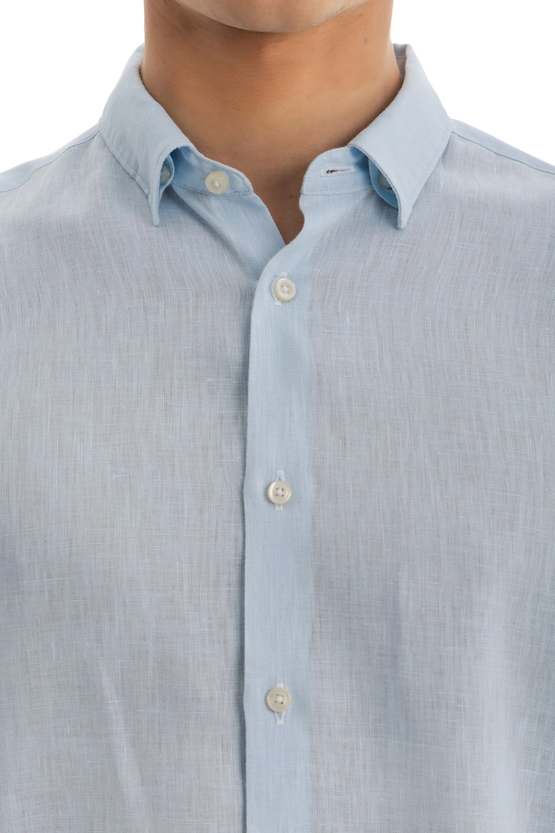 Men's Sky Blue Linen Shirt - 100% Pure Washed Linen, Relaxed Fit, Breathable Summer Dress Shirt 4