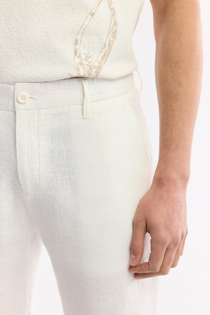 Close-up of linen texture and minimalist stitching