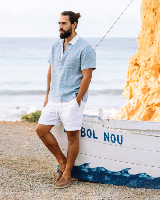 White Linen Shorts – Relaxed Fit with Drawstring