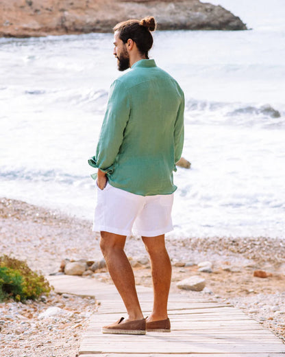 White Linen Shorts – Relaxed Fit with Drawstring