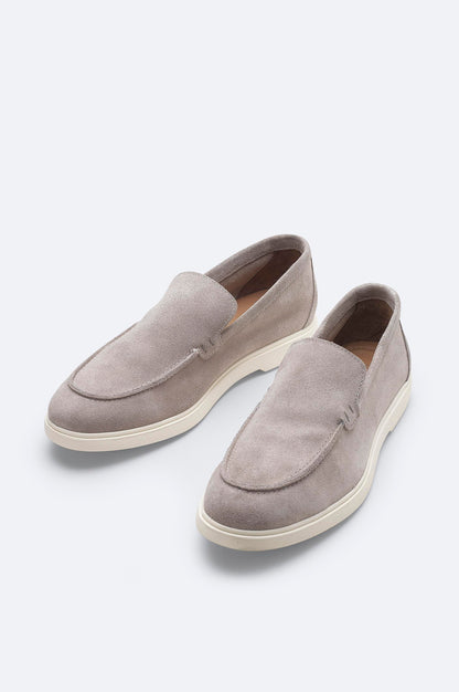 Top view of Swiftyle gray suede loafers pair for men