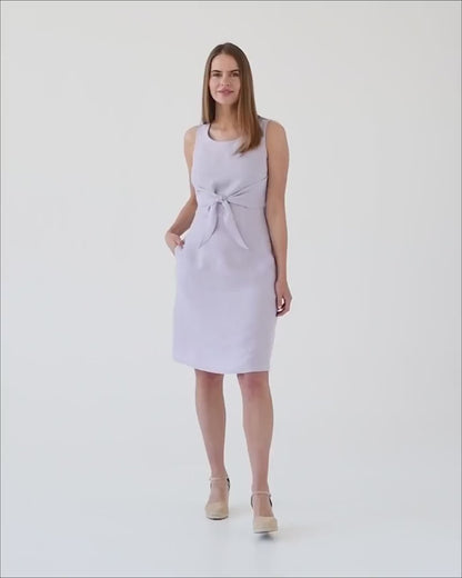 Lilac Linen Tie-Front Flare Dress