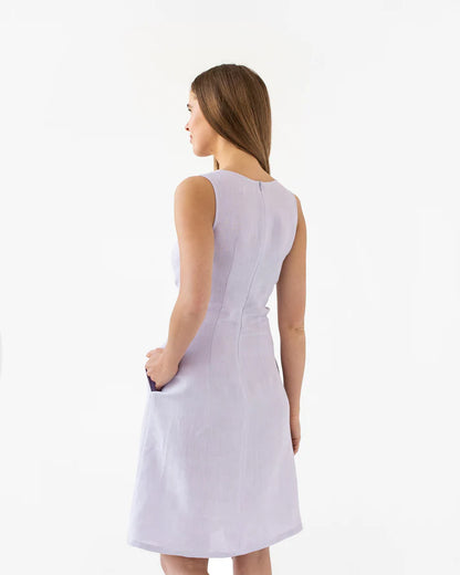 Lilac Linen Tie-Front Flare Dress