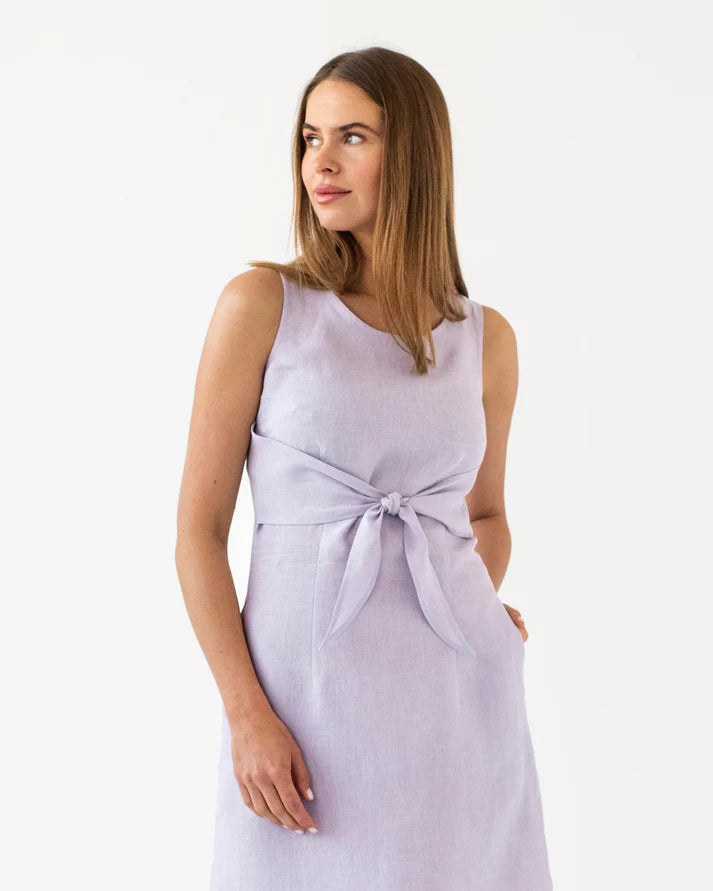 Lilac Linen Tie-Front Flare Dress