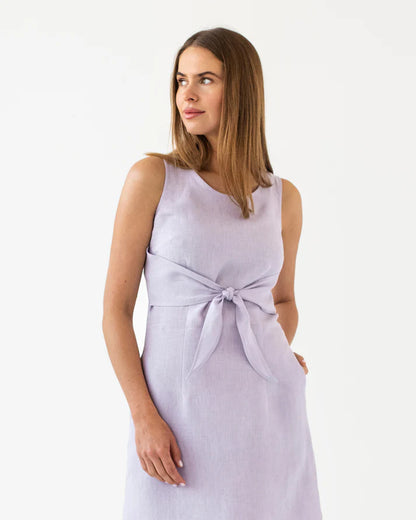 Lilac Linen Tie-Front Flare Dress