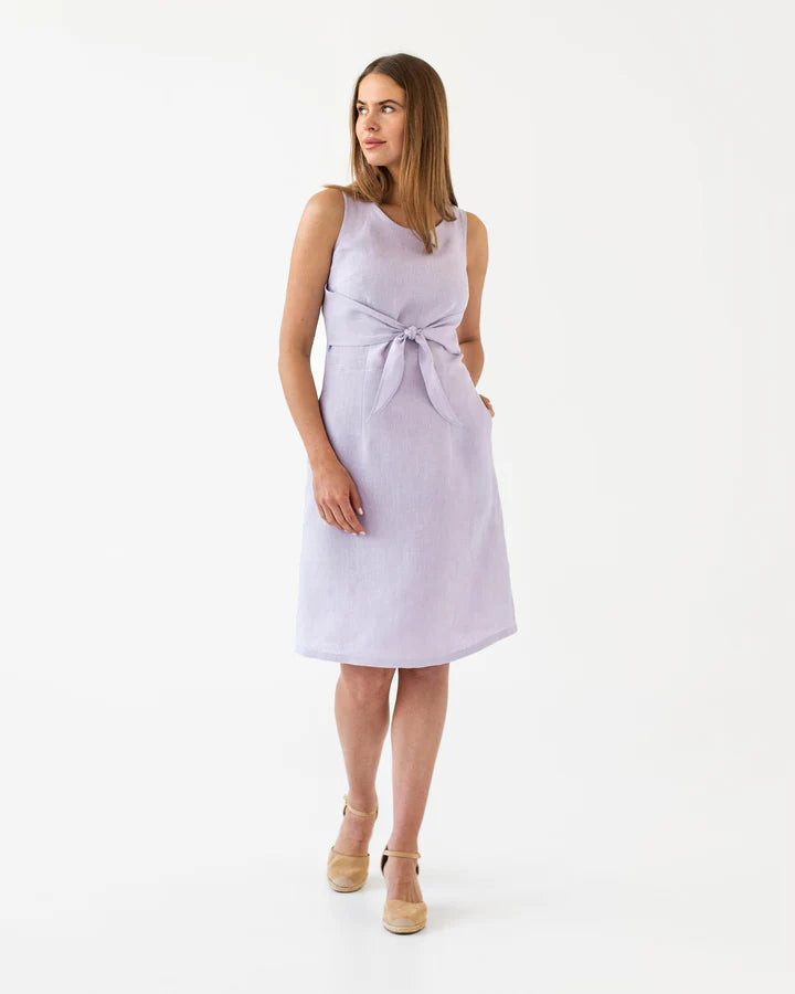 Lilac Linen Tie-Front Flare Dress