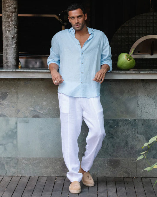 Sky Blue Button-Down Collar Linen Shirt – Lightweight Regular Fit