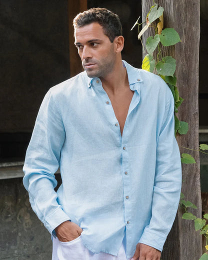 Sky Blue Button-Down Collar Linen Shirt – Lightweight Regular Fit
