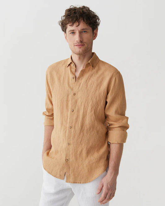 Bronze Button-Down Collar Linen Shirt – Lightweight Regular Fit