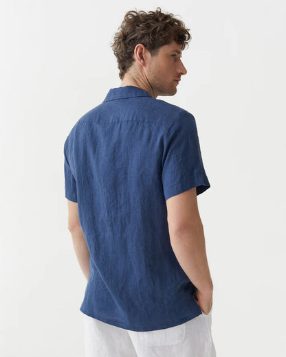 Deep Navy Short Sleeves Linen Shirt – Camp Collar